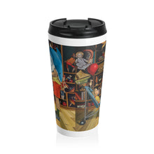 Load image into Gallery viewer, Antique Toyshop Stainless Steel Travel Mug – Vintage Puppet & Dollshop Scene