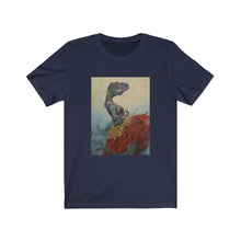 Load image into Gallery viewer, "Belly Dancer" Dancing Dinosaur in a Dress Unisex Jersey Short Sleeve Tee