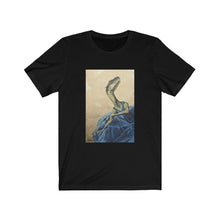 Load image into Gallery viewer, "Blue" Dancing Dinosaur in a Dress Unisex Jersey Short Sleeve Tee