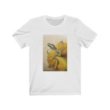 Load image into Gallery viewer, "Yellow" Dancing Dinosaur in a Dress Unisex Jersey Short Sleeve Tee