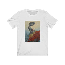 Load image into Gallery viewer, "Belly Dancer" Dancing Dinosaur in a Dress Unisex Jersey Short Sleeve Tee