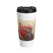Load image into Gallery viewer, Dancing Dinosaur Stainless Steel Travel Mug featuring paintings: "Blue," "Red," and "Yellow"