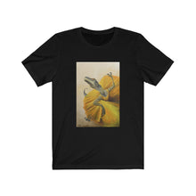 Load image into Gallery viewer, "Yellow" Dancing Dinosaur in a Dress Unisex Jersey Short Sleeve Tee