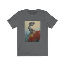 Load image into Gallery viewer, "Belly Dancer" Dancing Dinosaur in a Dress Unisex Jersey Short Sleeve Tee