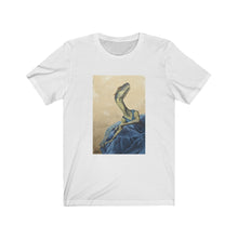 Load image into Gallery viewer, "Blue" Dancing Dinosaur in a Dress Unisex Jersey Short Sleeve Tee