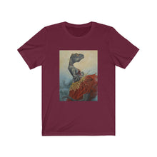 Load image into Gallery viewer, "Belly Dancer" Dancing Dinosaur in a Dress Unisex Jersey Short Sleeve Tee