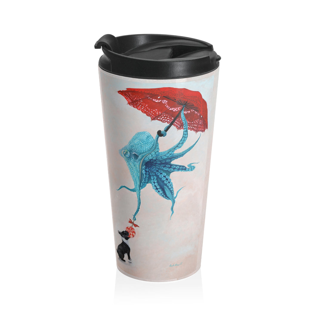 One For You  Stainless Steel Travel Mug — Octopus & Umbrella Whimsical Ocean Art Tumbler