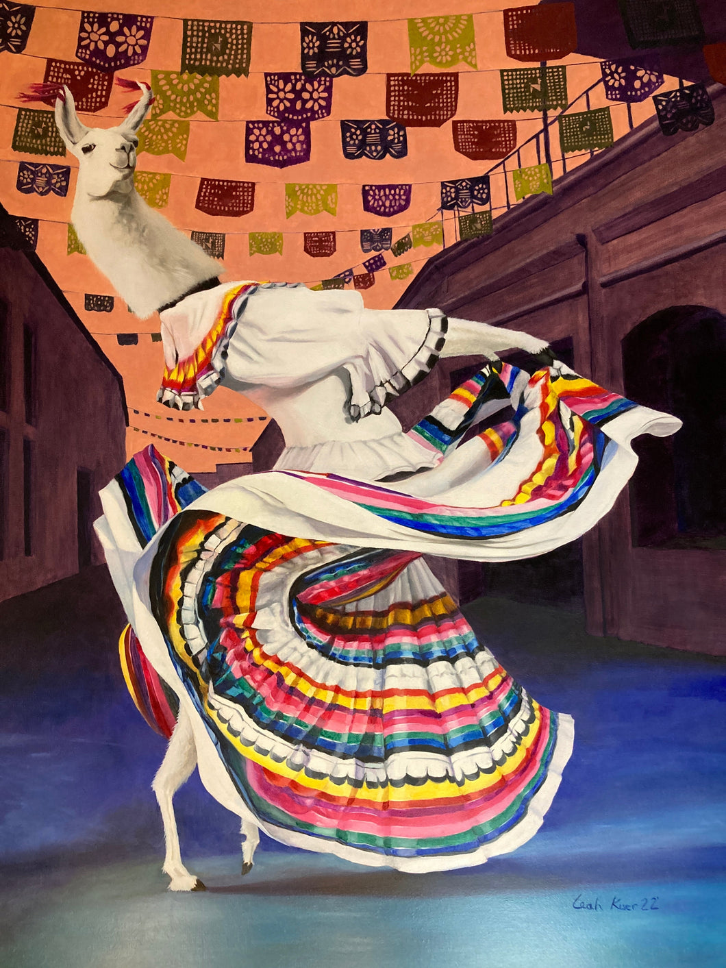 Original Llama Folklorico Oil Painting